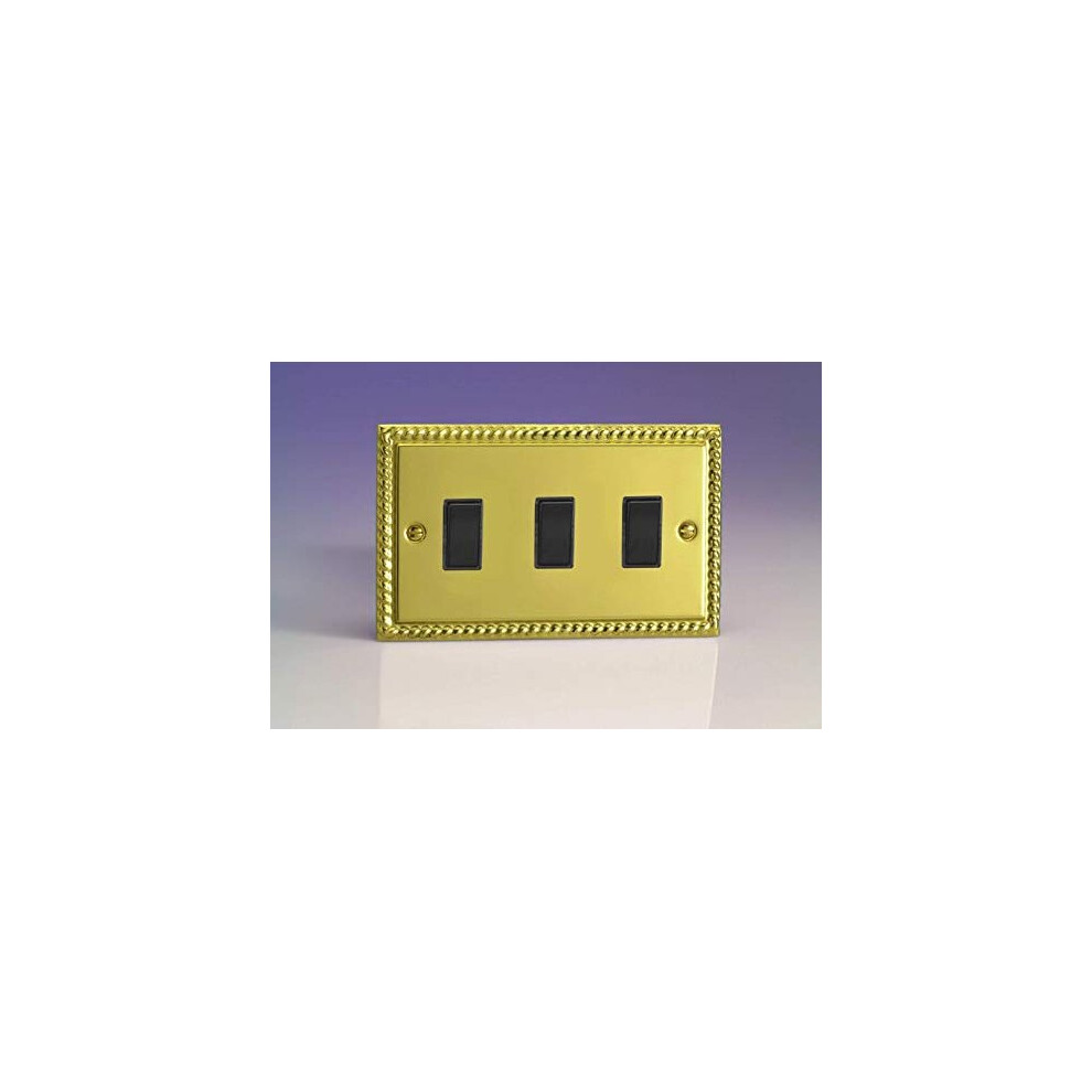 Varilight Xg93b Rocker Switches Black 3 Gang Georgian Brass 5021575751536