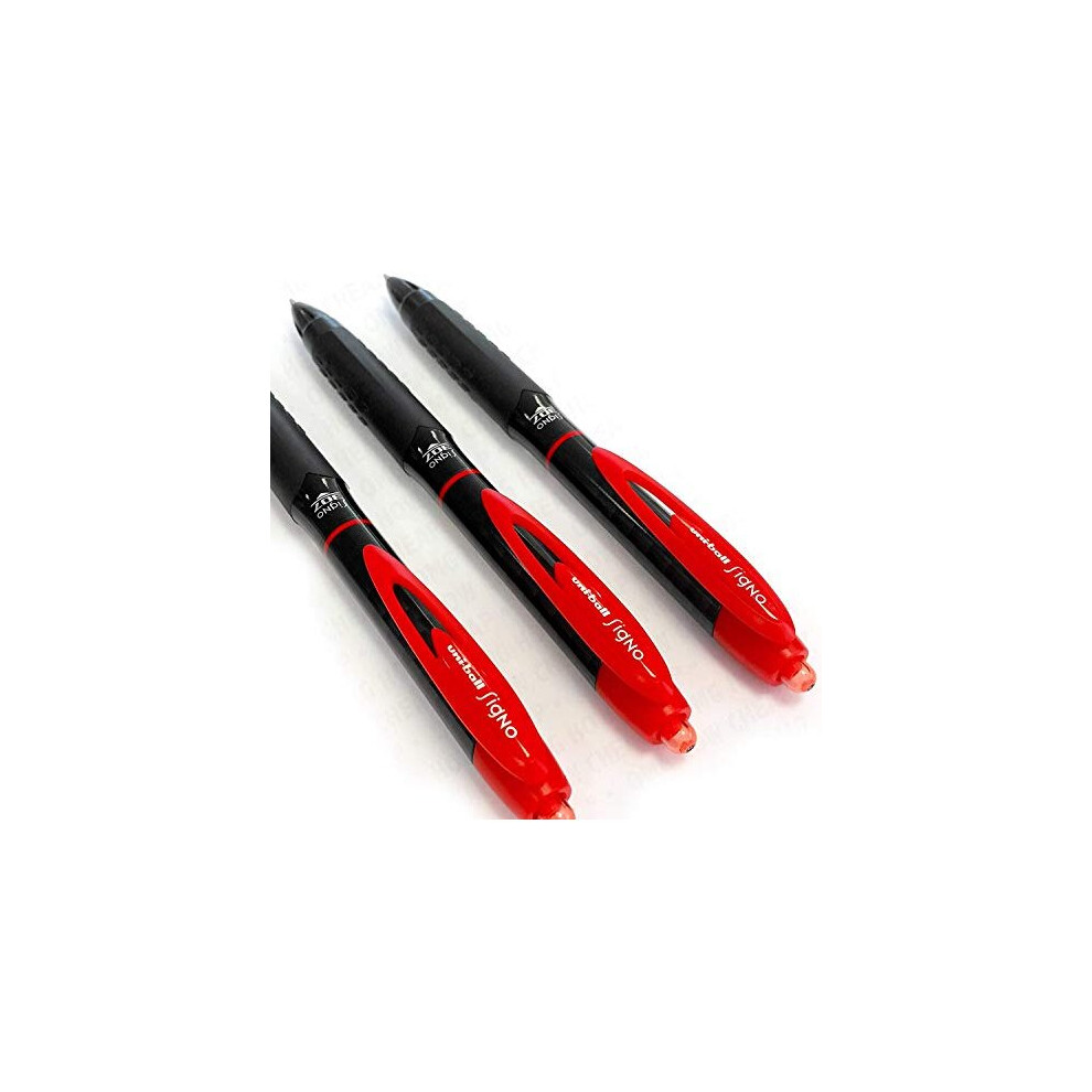 Uni-Ball Signo 307 - Fine Retractable Rollerball Pen - 3 Pack - Red - Umn-307
