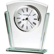 Howard Miller Granby Table Clock 645-781 – Jade Glass, Curved Top & Tapered Sides, Beveled Base, Black & Silver Accents, Modern Home Decor, Quartz