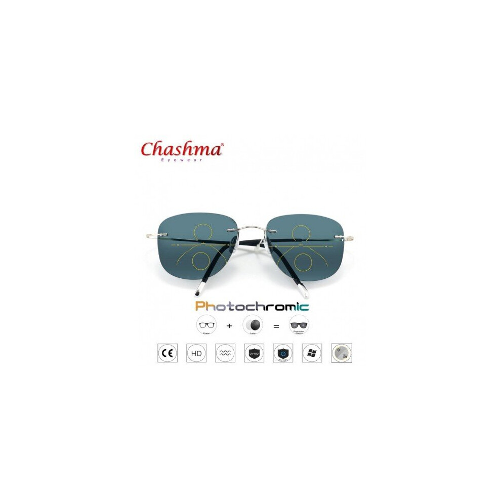Acesso123 Multicoloured Titanium Transition Aviation Sunglasses Photochromism Progressive Multi-Focus Reading Glasses Rimless With Diopters