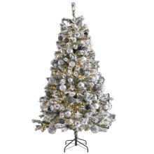 AAMEN Artificial Snowy 7ft Christmas Tree with Metal Stand & 660 Tips