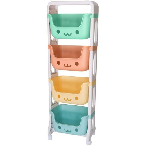 Toy Storage Basket Children's Organiser Mobile 4 layer Plastic Trolley 1