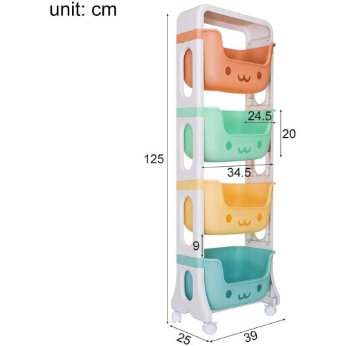Toy Storage Basket Children's Organiser Mobile 4 layer Plastic Trolley 2