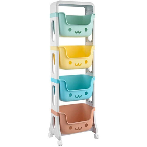 Toy Storage Basket Children's Organiser Mobile 4 layer Plastic Trolley