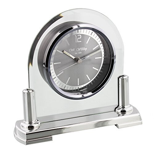 WIDDOP and Co. Modern Stylish Glass & Silver Two Tone Quartz Arched Design Mantel Clock