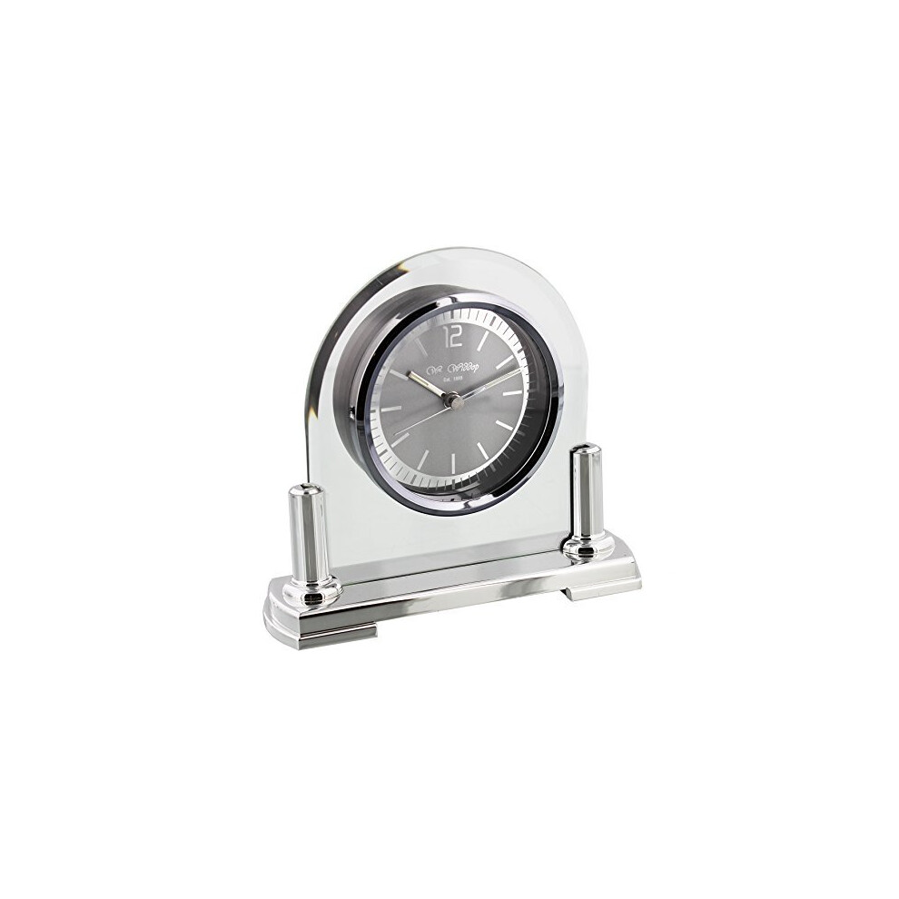 Modern Stylish Glass & Silver Two Tone Quartz Arched Design Mantel Clock