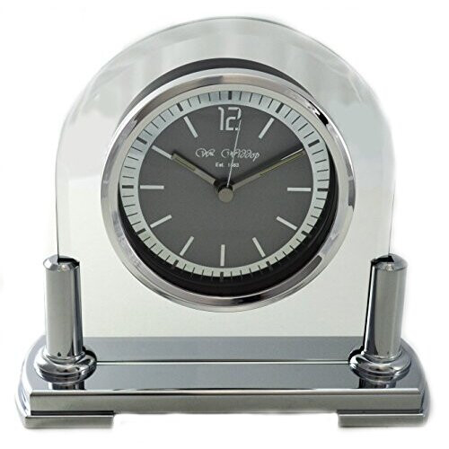 WIDDOP and Co. Modern Stylish Glass & Silver Two Tone Quartz Arched Design Mantel Clock 1