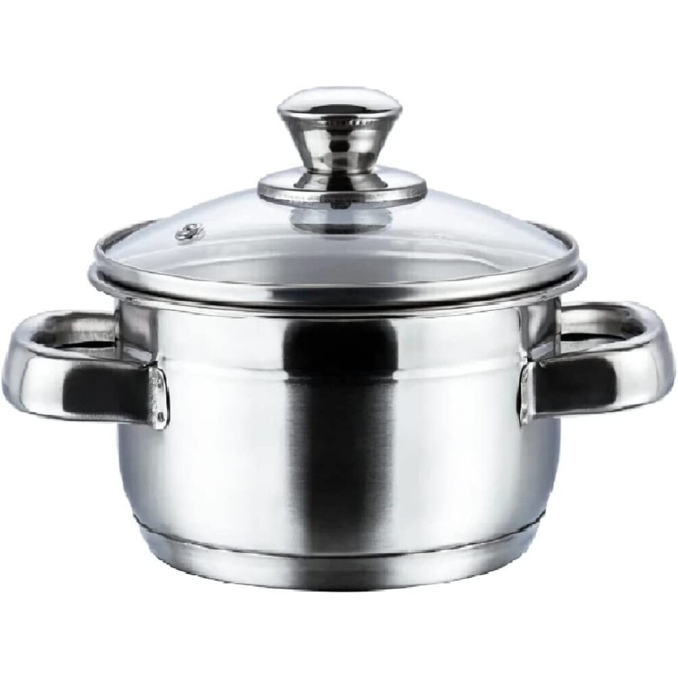 (1.5 Litres - 16 cm Diameter) Stainless Steel Two Tone Saucepan with Glass Lid