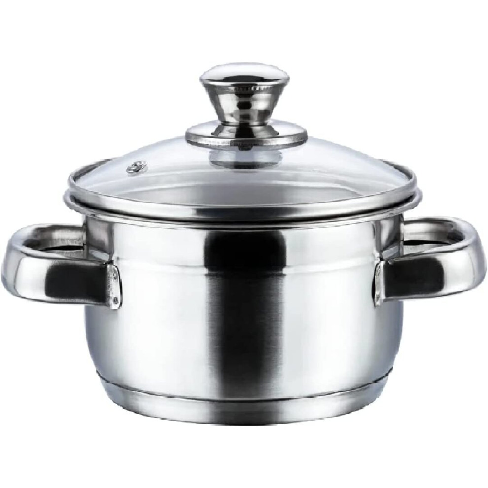 (2 Litres - 18 cm Diameter) Stainless Steel Two Tone Saucepan with Glass Lid