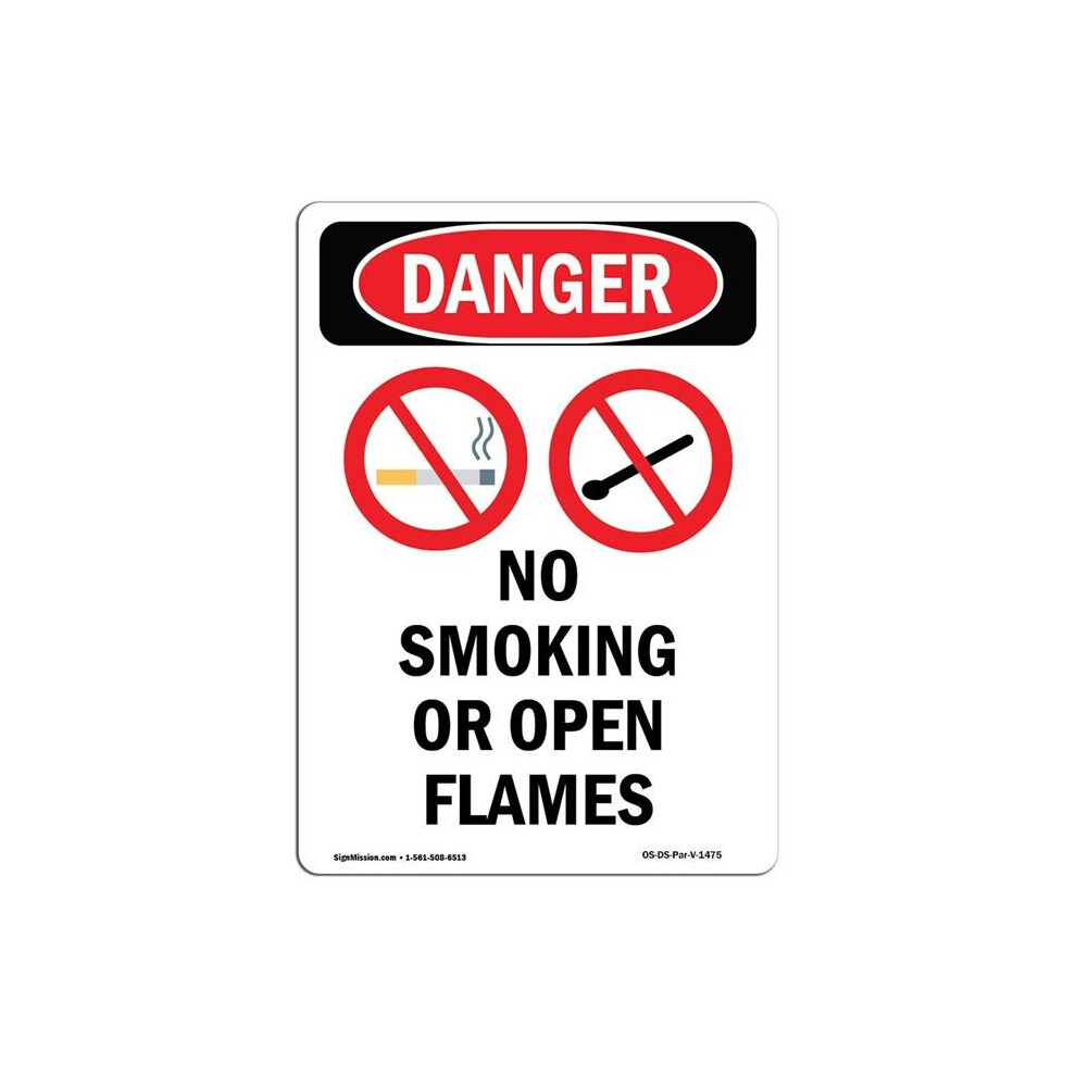 SignMission OS-DS-A-1014-V-1475 10 x 14 in. OSHA Danger Sign - No Smoking or Open Flames