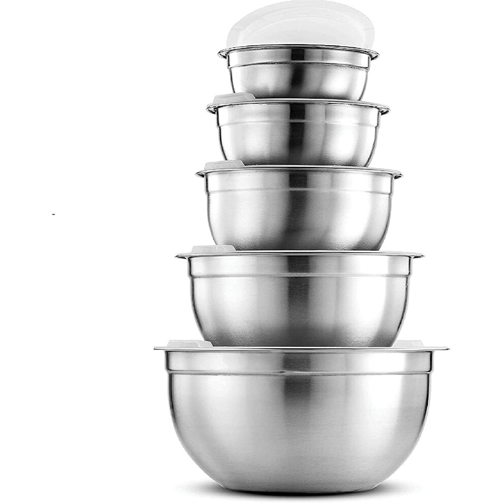 (White) 5pcs Stainless Steel Mixing Bowl Nesting With Lids