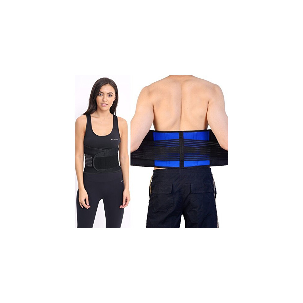 Body and Base TM, Adjustable Neoprene Double Pull Lumbar Support Lower Back Belt Brace Pain Relief (Large (33-36 inches))