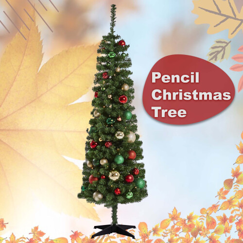 AAMEN 6ft Artificial Pencil Christmas Tree With Folding Metal Stand 368 Tips 2