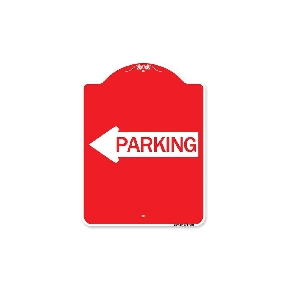 18 x 24 in. Designer Series Sign - Parking with Left Arrow, Red & White-image-OPC-PB5MJYX-NEW