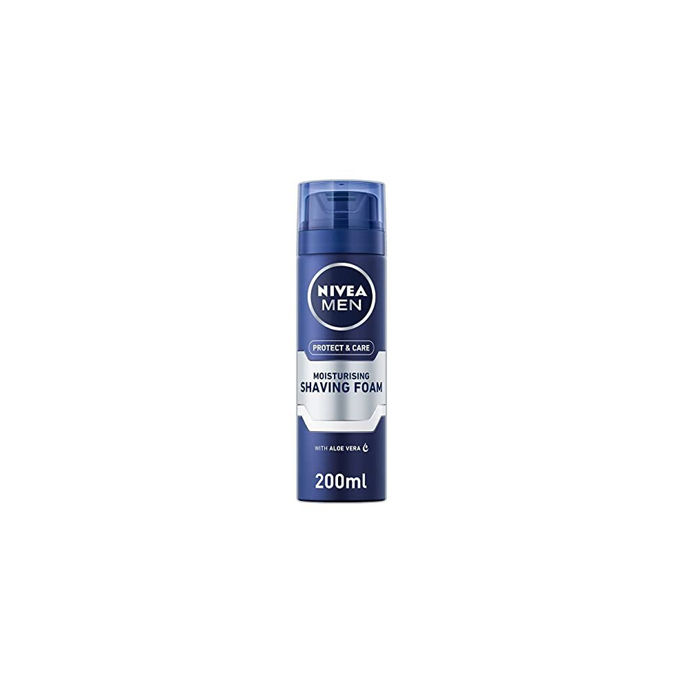 NIVEA MEN Protect & Care Moisturising Shaving Foam (200ml), Protective Shaving Foam with Moisturiser, Men's Shave Foam Enriched with Aloe Vera &