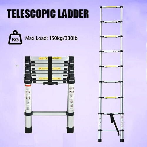 2.6M Aluminium Telescopic Ladder Extendable DIY Tool Max Load 150KG
