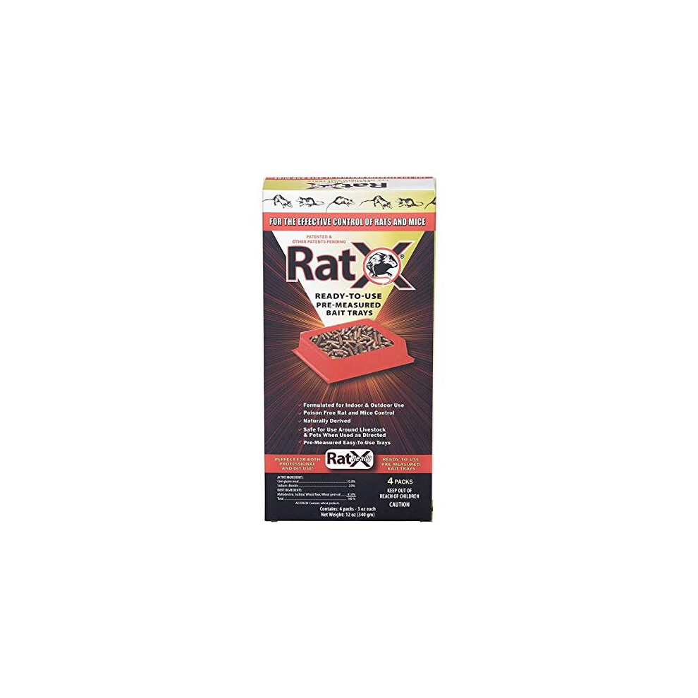 EcoClear Products 620105, RatX All-Natural Non-Toxic Humane Rat and Mouse Killer Pellets, Ready-To-Use Pre-Measured 3 oz. Bait Trays, 4-Pack