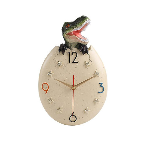 (A) Dinosaur Wall Clock 3d Dinosaur Egg Hanging Clocks Kids Silent Decorative Clock