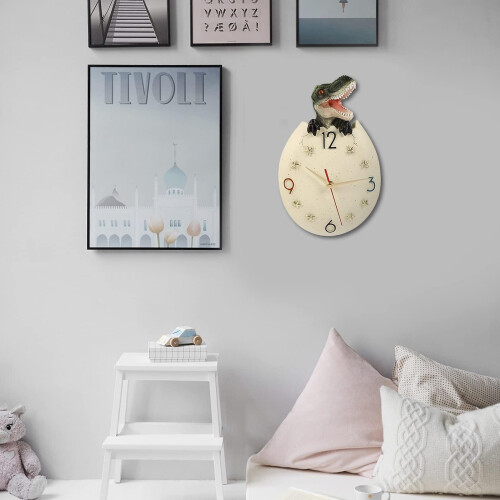 (A) Dinosaur Wall Clock 3d Dinosaur Egg Hanging Clocks Kids Silent Decorative Clock 2