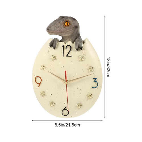 (B) Dinosaur Wall Clock 3d Dinosaur Egg Hanging Clocks Kids Silent Decorative Clock 1