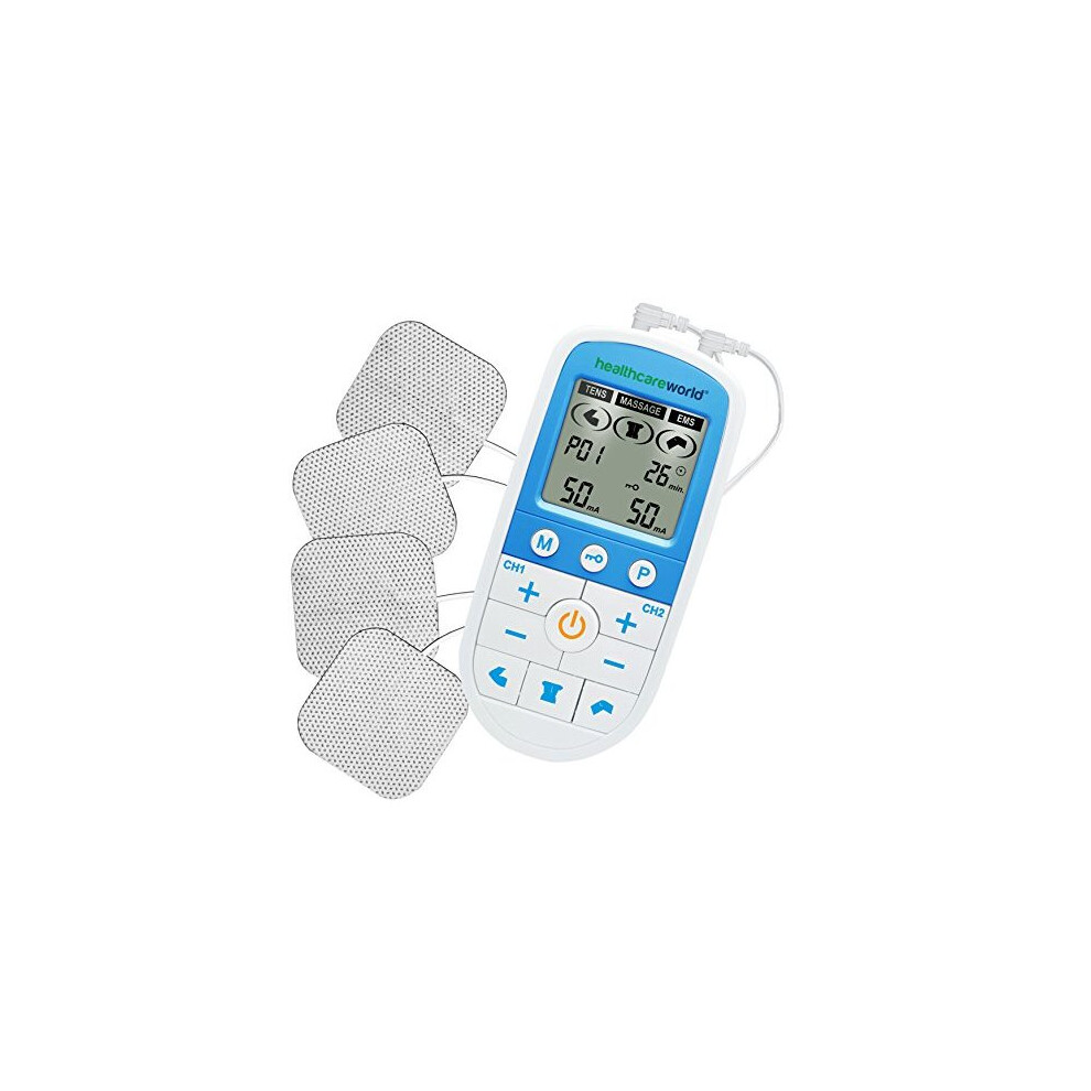 Healthcare World Tens Machine Plus Ems Massager Combo Device Tens Muscle Stimulator & Massage Dual Channel Pain Reliever