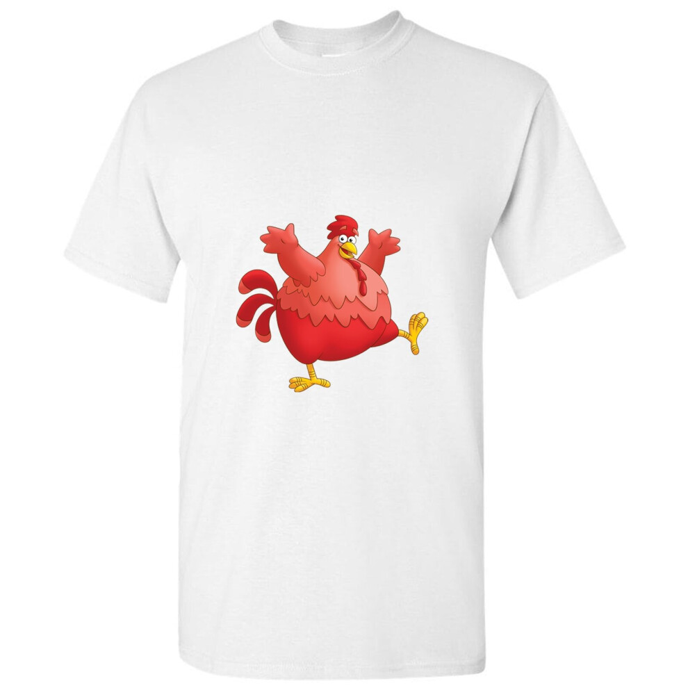 (3XL) Red Fat Chubby Chicken Bird Cock Cartoon Art White Men T Shirt Tee Top