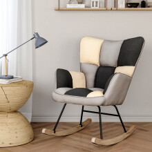 Tufted Linen Upholstered Sofa Rocker Armchair Padded Seat Comfy Lounge Rocking Chair Bedroom Apartment