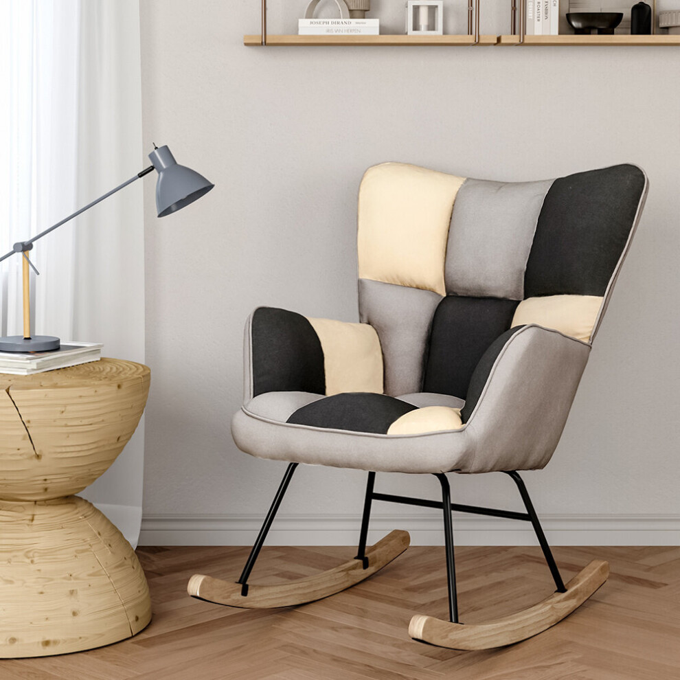 Tufted Linen Upholstered Sofa Rocker Armchair Padded Seat Comfy Lounge Rocking Chair Bedroom Apartment