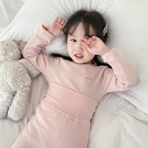 Pink, M 80cm) Kids Thermal Underwear Set Children Solid Winter
