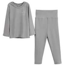 (Gray, L 90cm) Kids Thermal Underwear Set Children Solid Winter Pajamas Set For Unisex