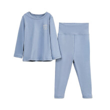 (Blue, L 90cm) Kids Thermal Underwear Set Children Solid Winter Pajamas Set For Unisex