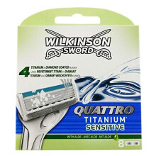 Wilkinson Sword Quattro Titanium Sensitive Refill Razor Blade Cartridges, 8 Count