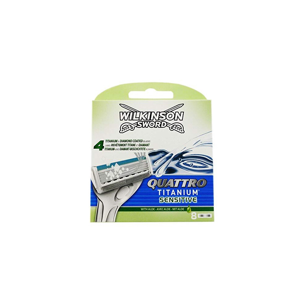 Wilkinson Sword Quattro Titanium Sensitive Refill Razor Blade Cartridges, 8 Count