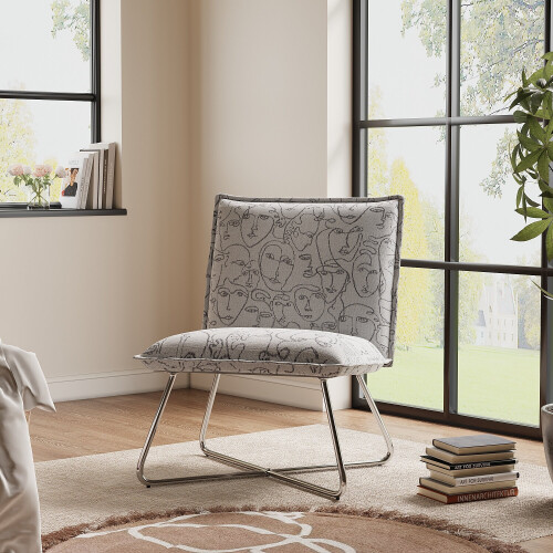 Living And Home Modern Linen Accent Chair with Metal Base