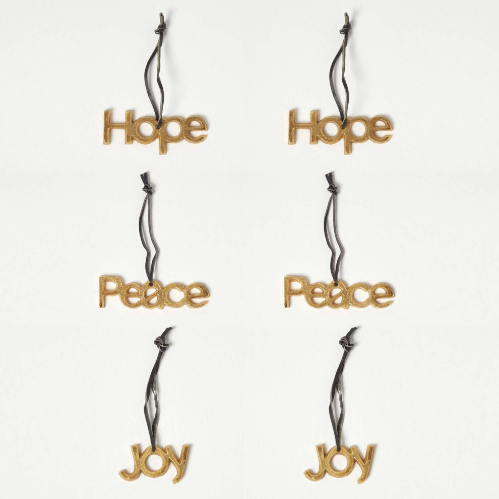 Homescapes Set Of 3 Christmas Ornaments Hope Joy Peace Gold