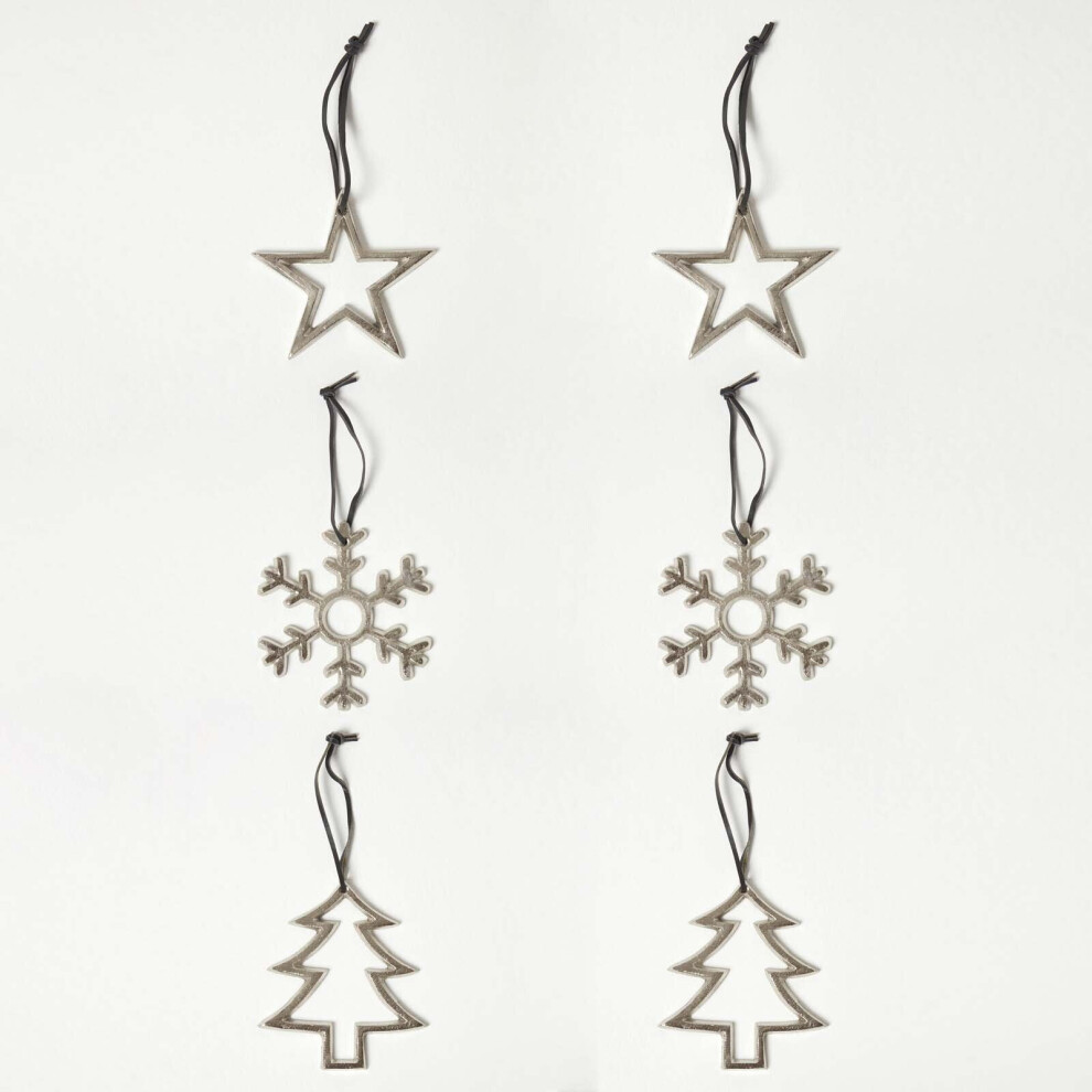 Homescapes Set of 3 Silver Christmas Ornaments Star Tree Snowflake - Image 5