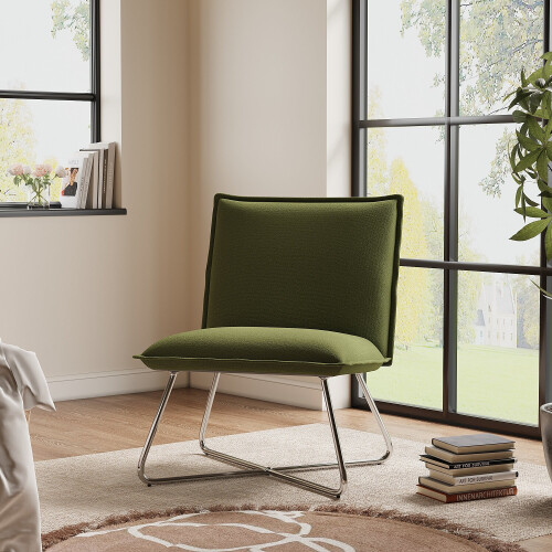Living And Home Modern Linen Accent Chair with Metal Base 1