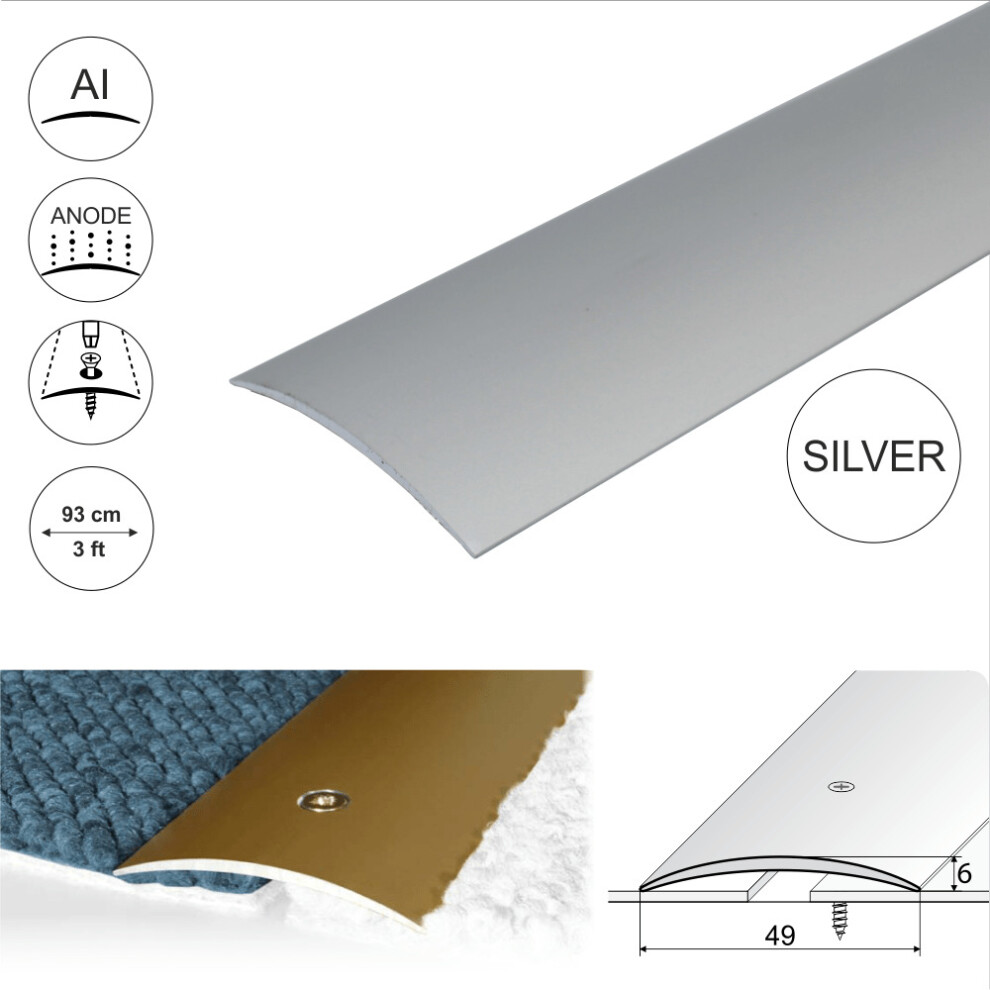 (0.93m, Silver) A04 49mm Anodised Aluminium Door Threshold Strip