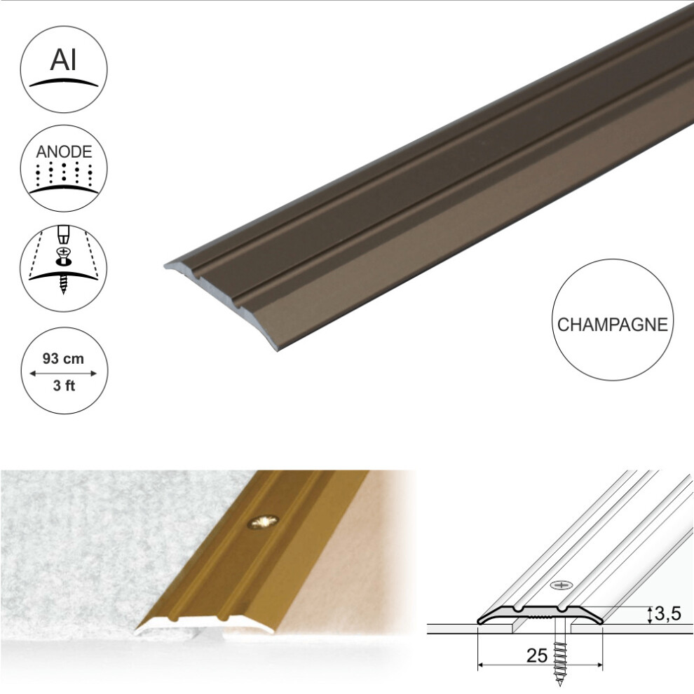 (0.93m, Champagne) A12 25mm Anodised Aluminium Flat Door Threshold Strip