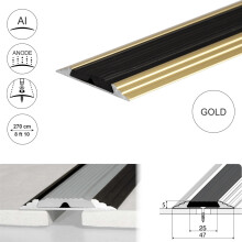 (2.7m, Gold) A10 50mm Anodised Aluminium Flat Non Slip Door Threshold Strip