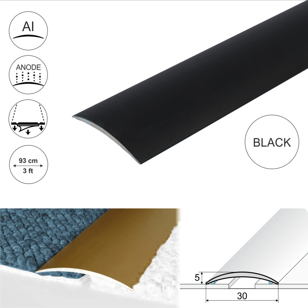 (0.93m, Black) A03 30mm Anodised Aluminium Self Adhesive Door Threshold Strip