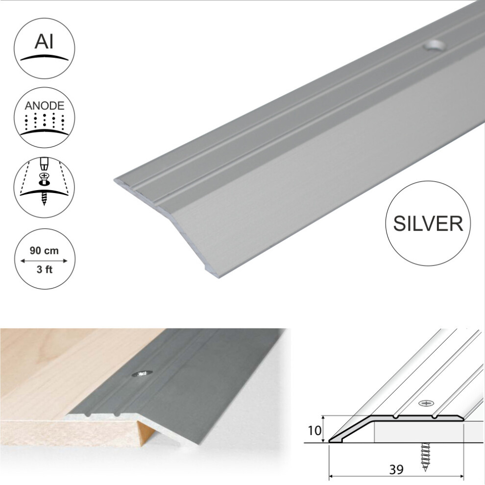 (0.9m, Silver) A11 40mm Anodised Aluminium Door Threshold Ramp Profile