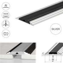 (2.7m, Silver) A10 50mm Anodised Aluminium Flat Non Slip Door Threshold Strip