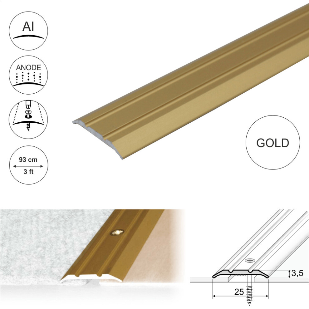 (0.93m, Gold) A12 25mm Anodised Aluminium Flat Door Threshold Strip