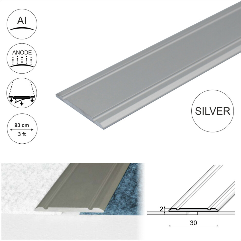 (0.93m, Silver) A02 30mm Anodised Aluminium Flat Self Adhesive Door Threshold Strip