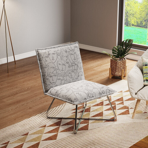 Living And Home Modern Linen Accent Chair with Metal Base 2