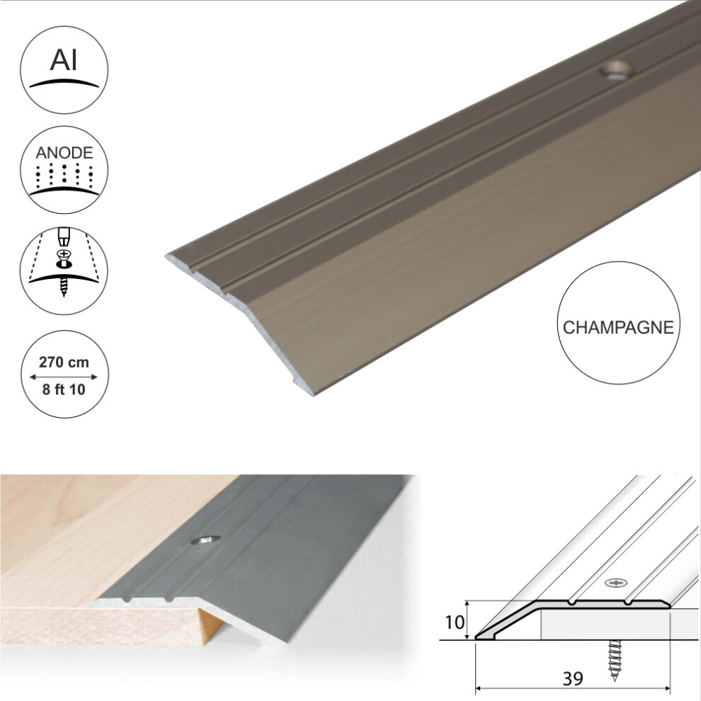 (2.7m, Champagne) A11 40mm Anodised Aluminium Door Threshold Ramp Profile