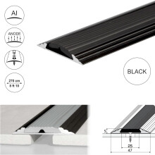 (2.7m, Black) A10 50mm Anodised Aluminium Flat Non Slip Door Threshold Strip