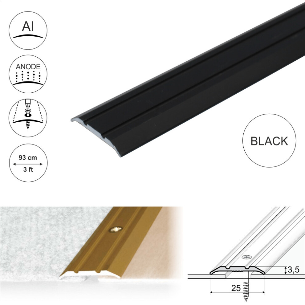 (0.93m, Black) A12 25mm Anodised Aluminium Flat Door Threshold Strip