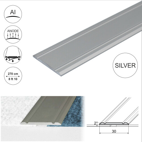(2.7m, Silver) A02 30mm Anodised Aluminium Flat Self Adhesive Door Threshold Strip 1